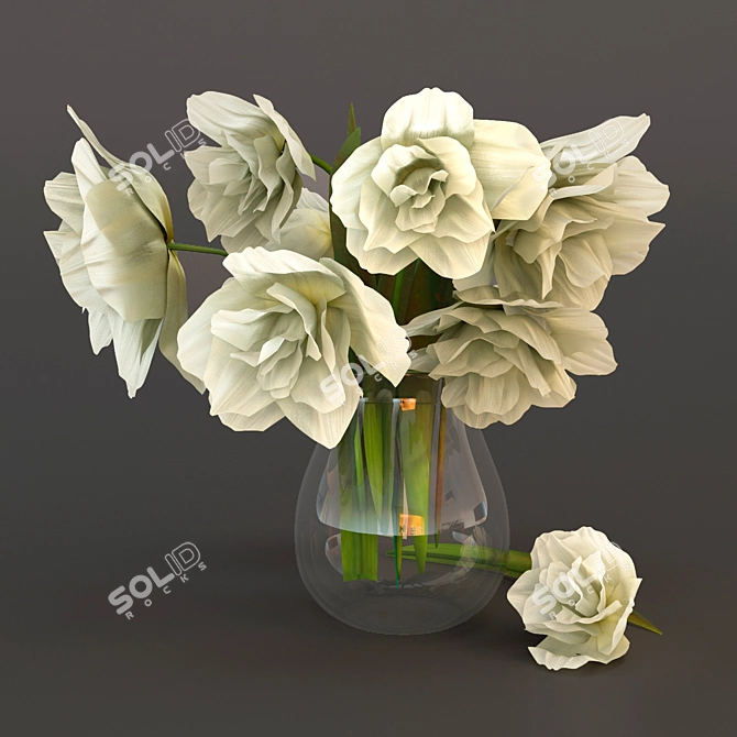 Title: Elegant White Tulip Bouquet in Glass Vase 3D model image 1