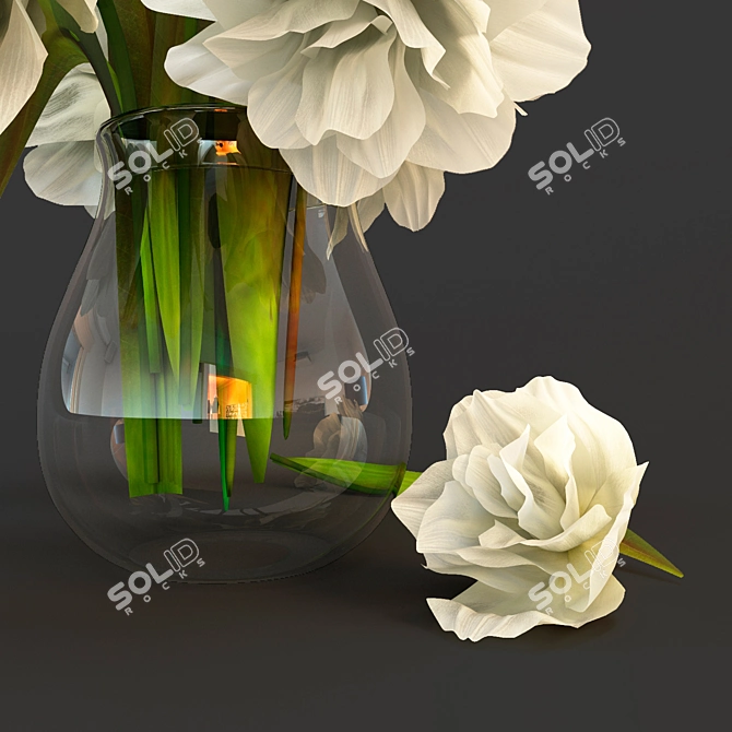 Title: Elegant White Tulip Bouquet in Glass Vase 3D model image 2