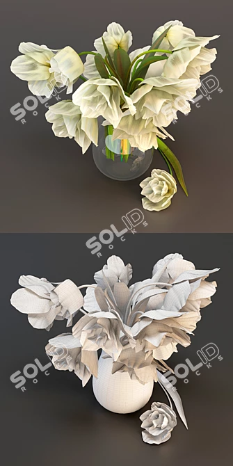 Title: Elegant White Tulip Bouquet in Glass Vase 3D model image 3
