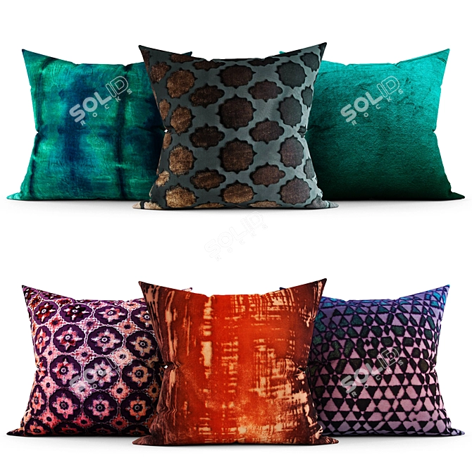 Elegant Embroidered Accent Pillows 3D model image 1