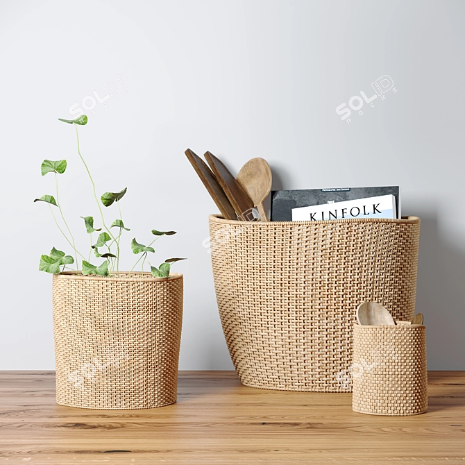 Elegant Basket Set with Decorative Accents 3D model image 1