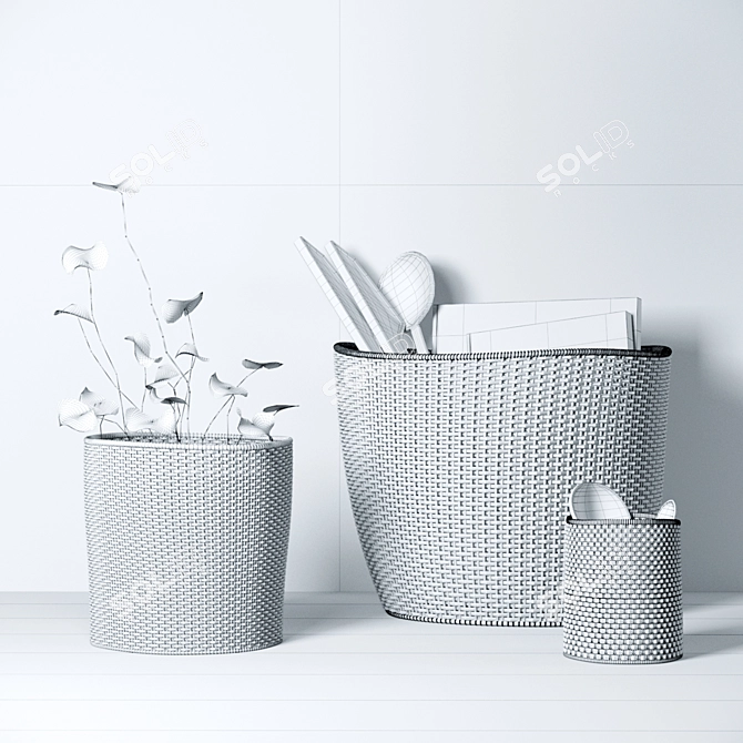 Elegant Basket Set with Decorative Accents 3D model image 3