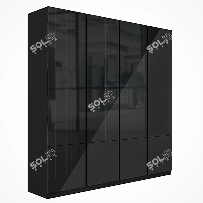 Title: Black Glass Handle Integrated Cupboard 3D model image 1