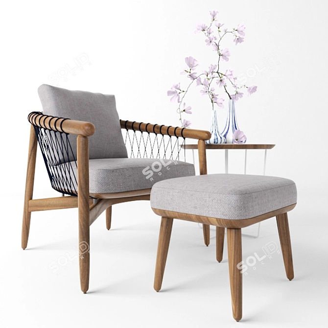 Modern Crosshatch Chair & Ottoman Set 3D model image 2