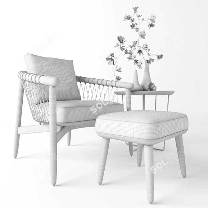 Modern Crosshatch Chair & Ottoman Set 3D model image 3