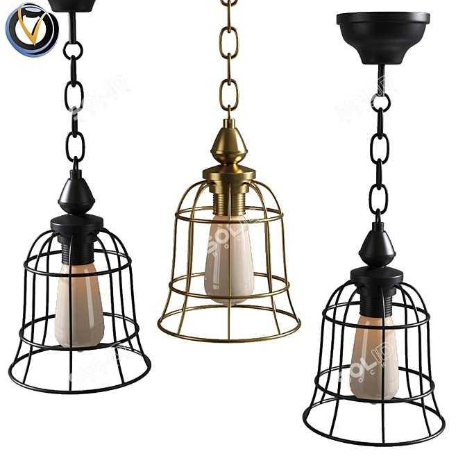 Rustic Cage Pendant: Vintage Kitchen Chandelier 3D model image 1