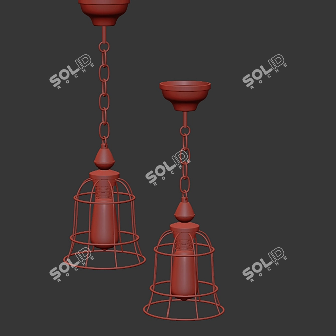 Rustic Cage Pendant: Vintage Kitchen Chandelier 3D model image 2