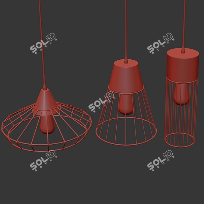 Modern Concrete Black Wire Pendant 3D model image 2