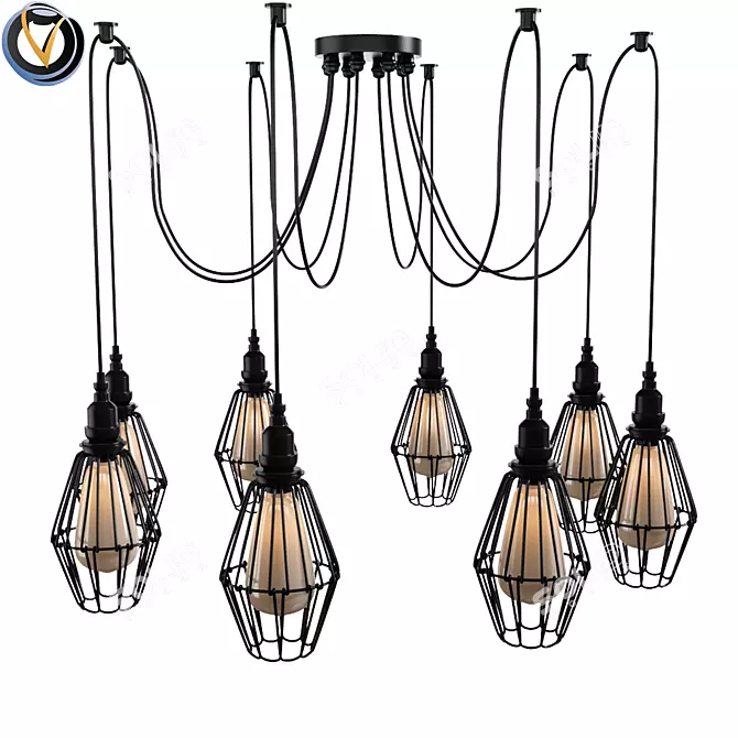 Industrial Wire Guard Pendant Light 3D model image 1