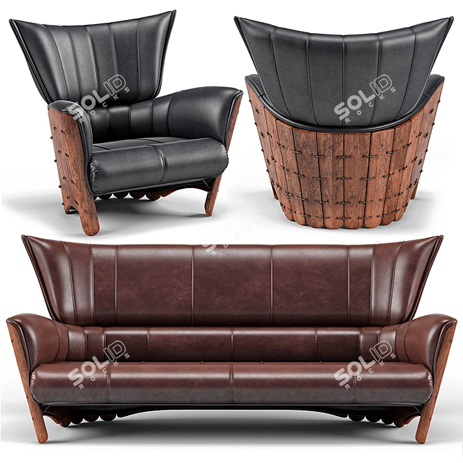 Title: Pacific Green Moorea Sofa Set 3D model image 2