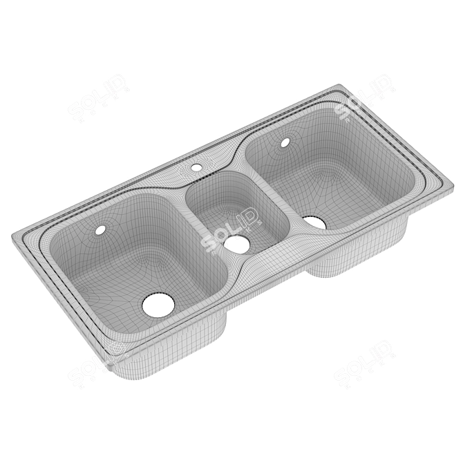Triple Bowl Kitchen Sink - Stylish & Functional 3D model image 2