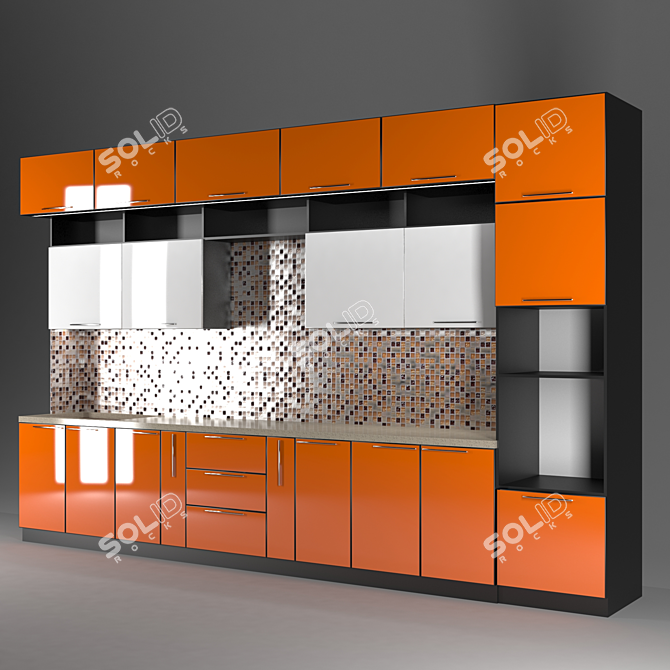 Modern Acrylic Kitchen Unit 3D model image 2