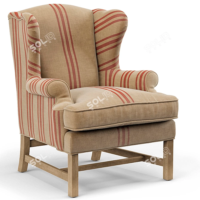Title: Khaki Linen English Club Chair 3D model image 1