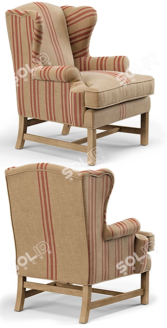 Title: Khaki Linen English Club Chair 3D model image 2