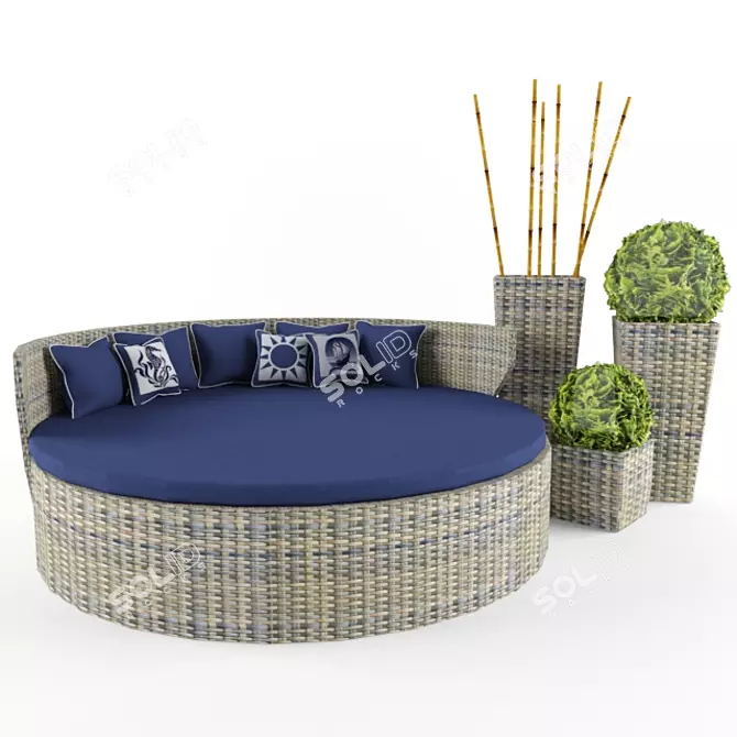 Seascape Round Braided Chaise & Flowerpot 3D model image 1