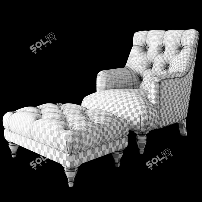 Elegant Florence Armchair & Pouf 3D model image 2