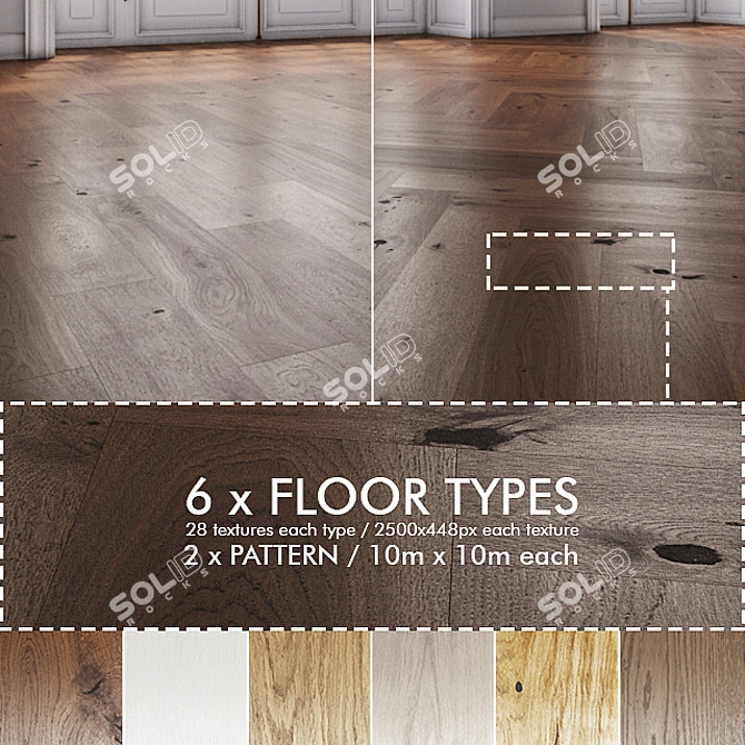 6 Wood Floors: Regular & Herringbone 3D model image 1