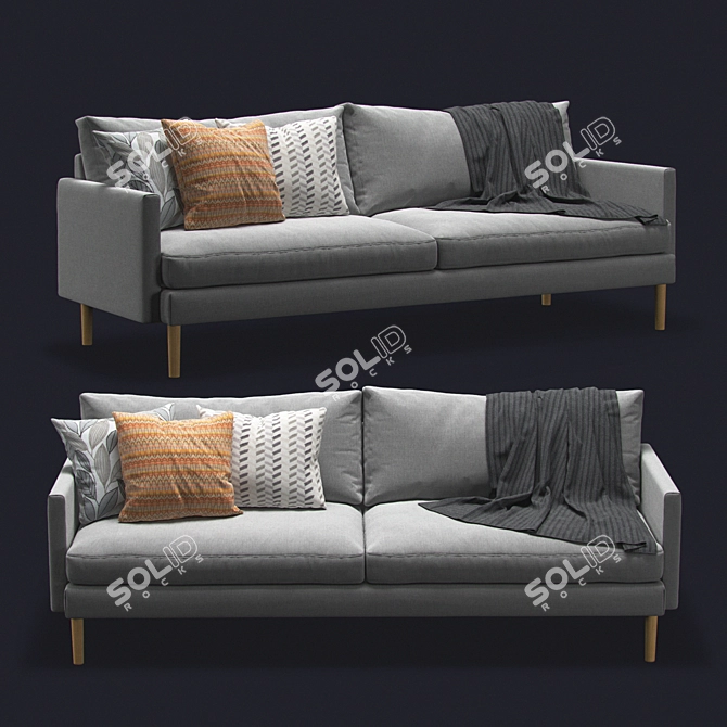 Modern Zen 3-Seater Sofa with Accent Pillows 3D model image 2