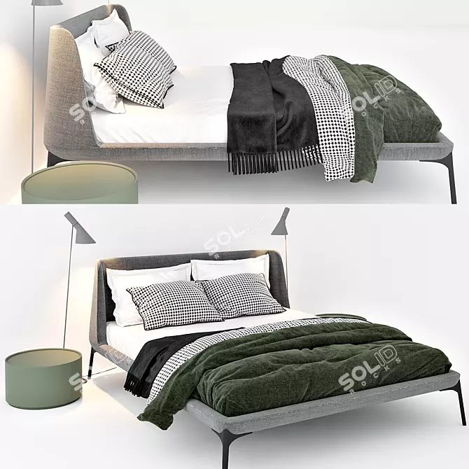 Elegant Velvet Bed Set 3D model image 1