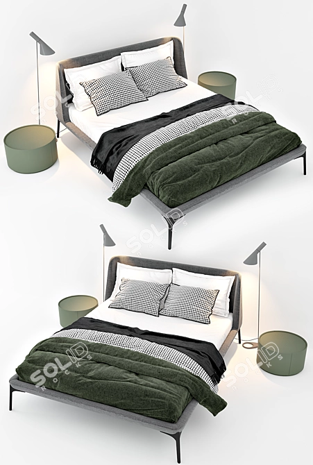 Elegant Velvet Bed Set 3D model image 2