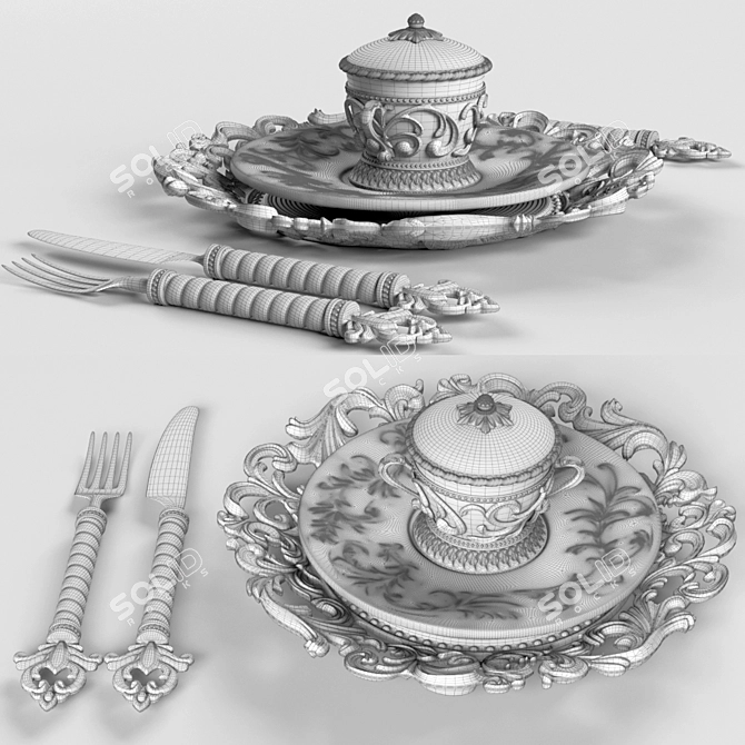 Elegant Fleur de Lis Place Setting 3D model image 3