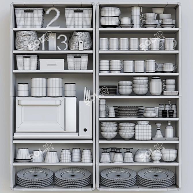 All-In-One: Wardrobe with Dishes 3D model image 2