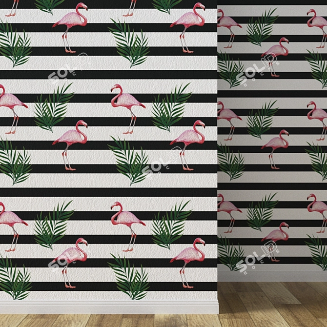 Tropical Flamingo Leaf Wallpaper 3D model image 1