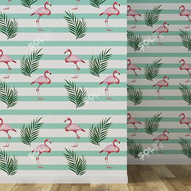 Tropical Flamingo Blue Wallpaper 3D model image 1