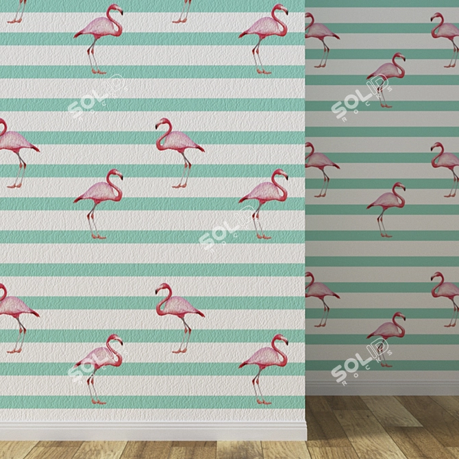 Tropical Flamingo Blue Wallpaper 3D model image 2