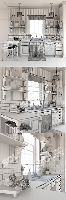 Provence Style Kitchen: Rustic Elegance for Your Home 3D model image 3