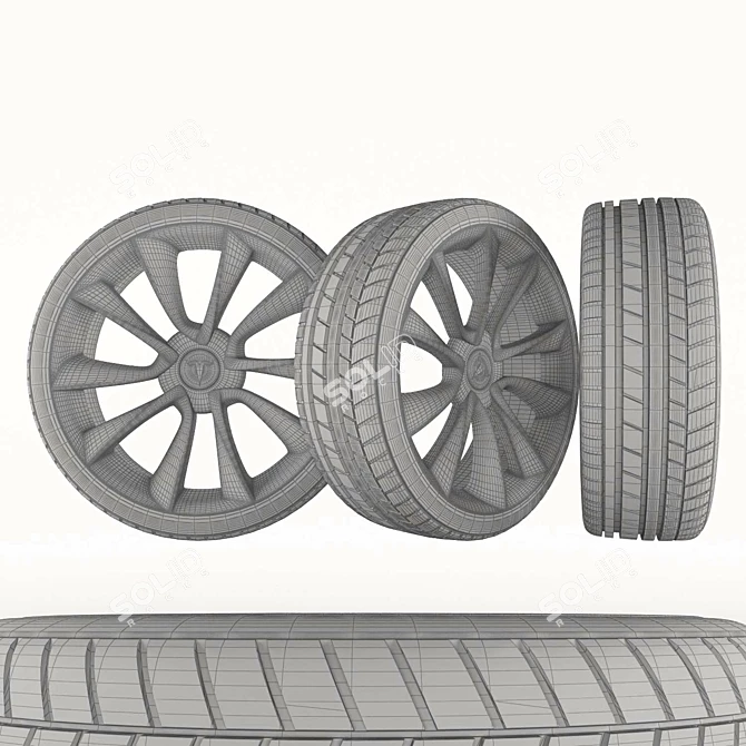 Sleek Tesla Wheels 3D model image 2