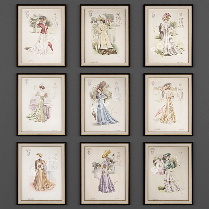 Vintage Fashion Prints Collection 3D model image 1