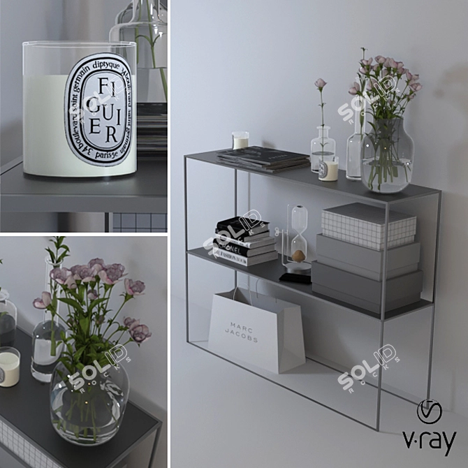 Modern Black and White Decor Set 3D model image 1