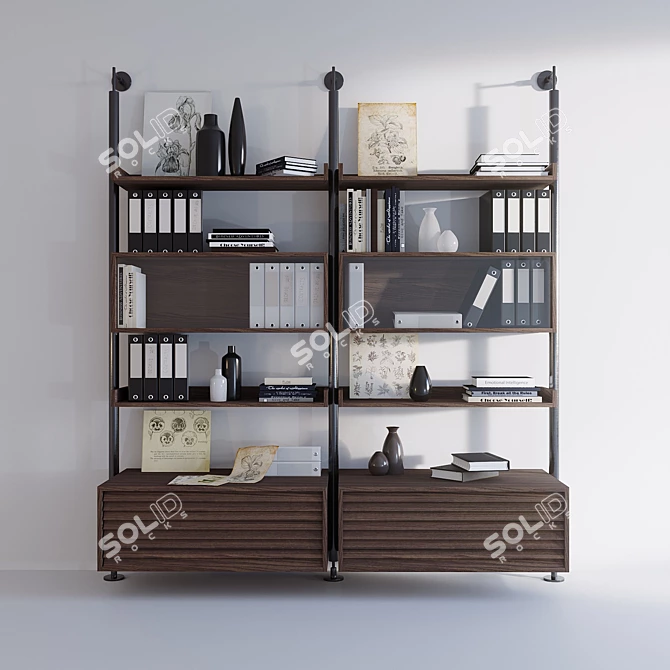 Elegant Glass & Metal Bookshelves 3D model image 1