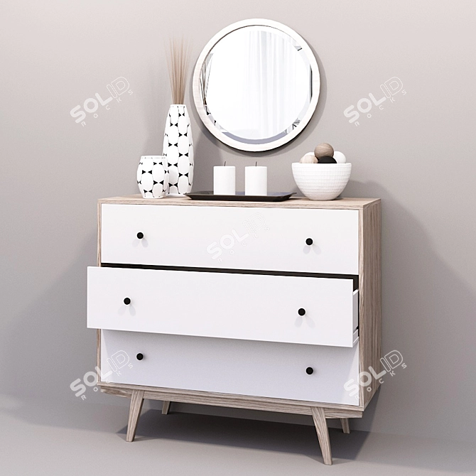 Scandi Wood Dresser with Mirror 3D model image 1