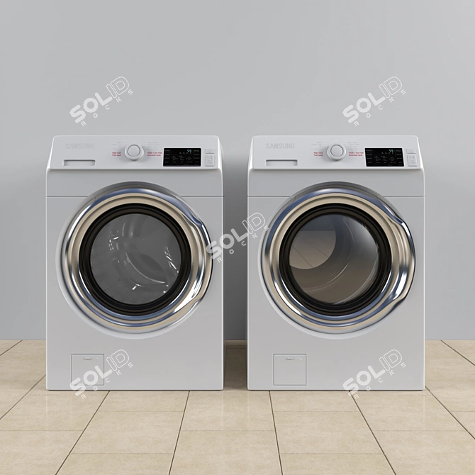 Sleek Laundry Set: Washer, Dryer & Cabinets 3D model image 2