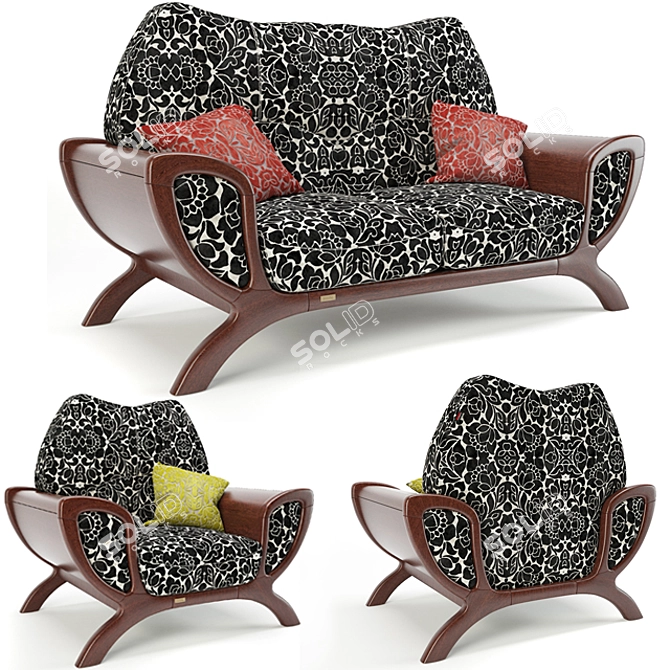 Elegant Hatil Sofa: 2 Seater & 1 Seater 3D model image 1