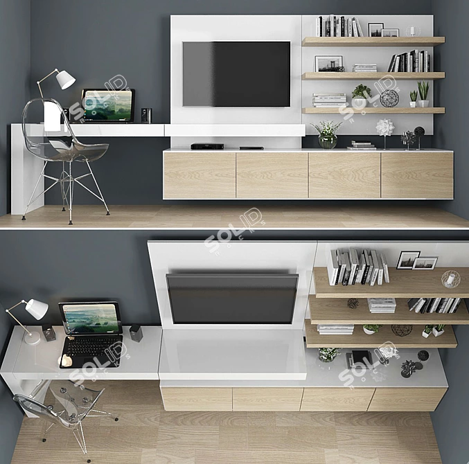 Modern TV Stand and Work Area 3D model image 1