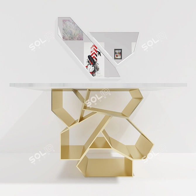 Elegant Brass and Marble Console 3D model image 1