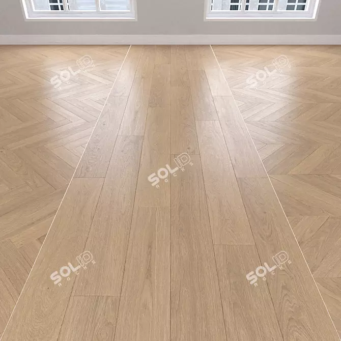 Parquet Oak White: Christmas Tree, Linear & Chevron 3D model image 1