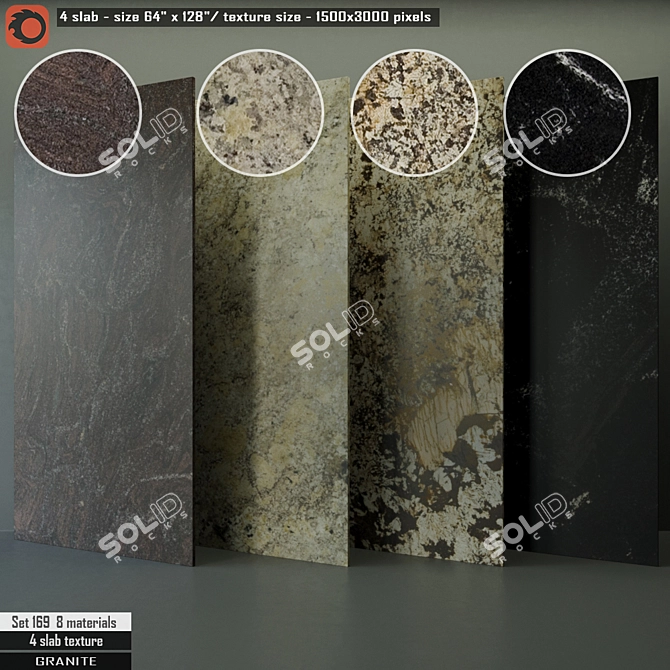 Premium Granite Slab Set 3D model image 1