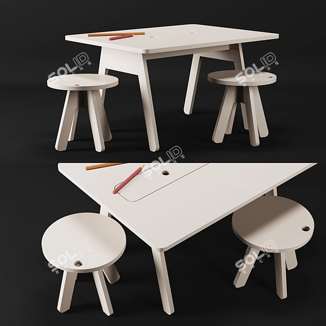 Modern Peekaboo Desk and Chairs 3D model image 1