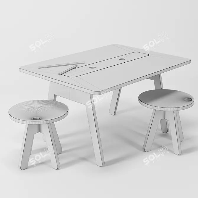 Modern Peekaboo Desk and Chairs 3D model image 2