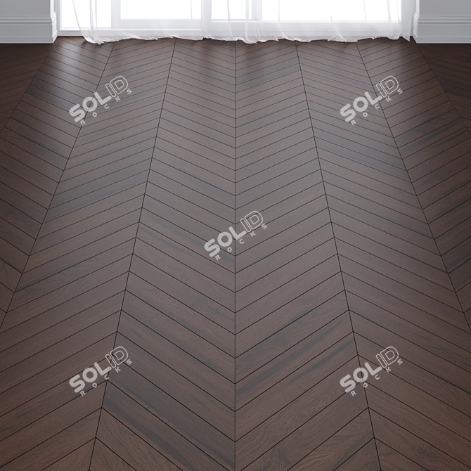 Ebony Oak Parquet: Deck, Chevron, Tree 3D model image 1