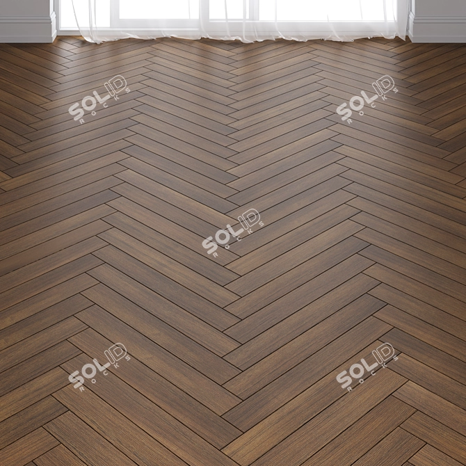 Premium Teak Wood Parquet Flooring 3D model image 2