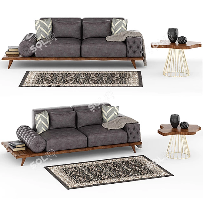 Modern Wood Sofa: Stylish Décor 3D model image 1