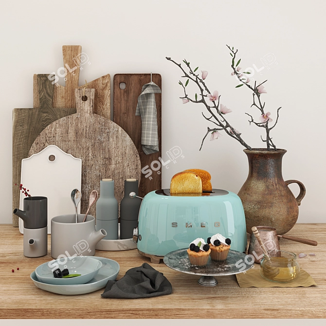 Kitchen Delight: Smeg Toaster, Ethnic Cookware, Branch Pitcher 3D model image 1