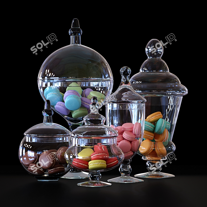 Glass Candy Buffet Jars with Macaroons 3D model image 1