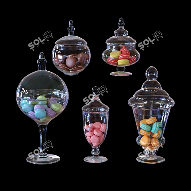 Glass Candy Buffet Jars with Macaroons 3D model image 3