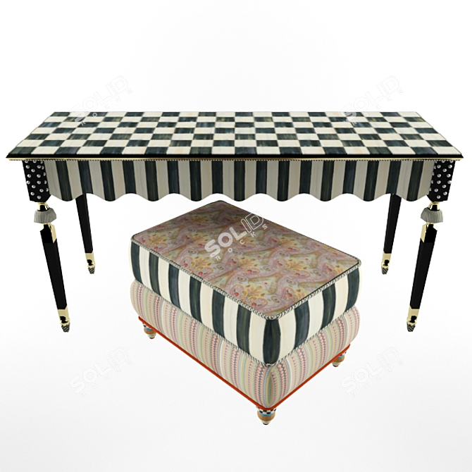 Courtly Stripe Console & Musette Ottoman 3D model image 1